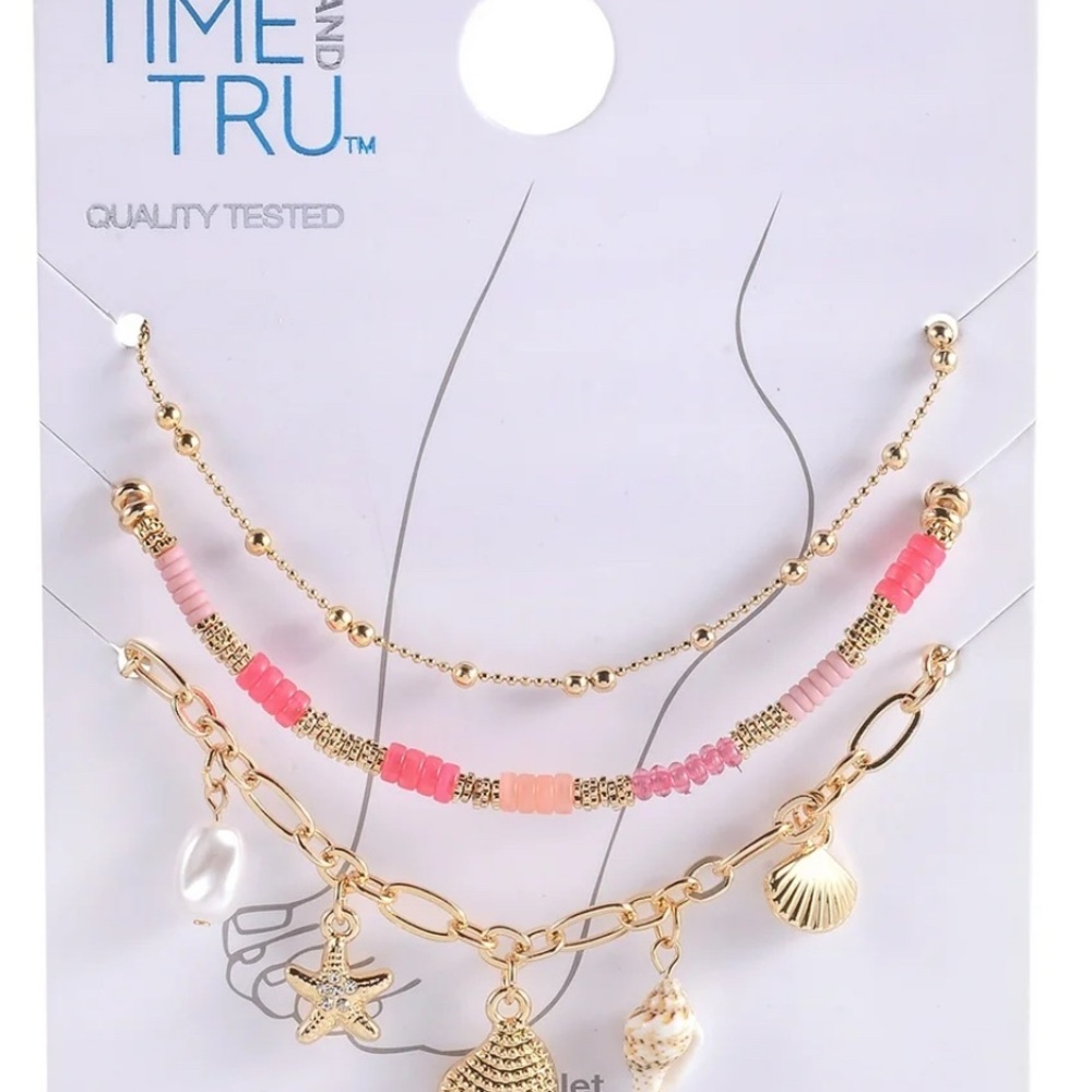 Time and Tru Gold and Pink Layered Bracelet Set